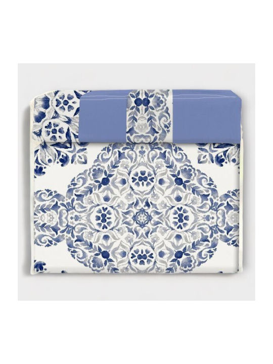 To megalo pazari Semi Double Bed Sheets Set with Rubber Hugger 135x200+20cm Light Blue 4 Pieces