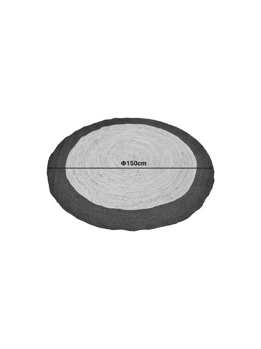 Pakketo Tefeton Handmade Round Summer Rug from Jute Black Φ150cm