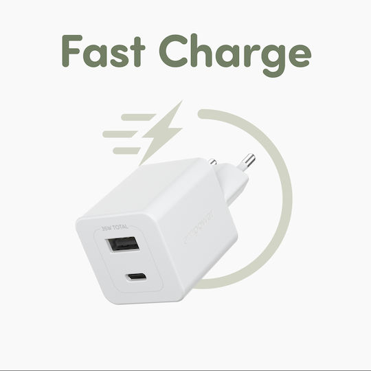 Empower by PanzerGlass Empower by PanzerGlass Handyladegerät Ohne Kabel GaN mit USB-A Ausgangsanschluss und USB-C Ausgangsanschluss 35W Stromlieferung Silber Weiß