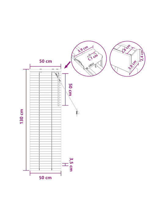 vidaXL Wooden Blind in White Colour W50xH130cm