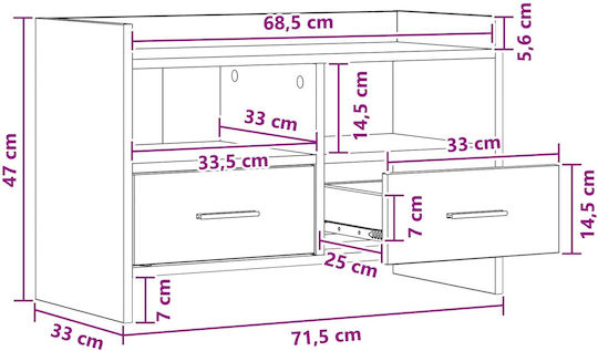 Έπιπλο Τηλεόρασης Μαύρη Δρυς Μ71.5xΠ33xΥ47cm