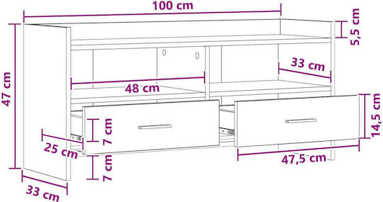Dulap TV Stejar Negru 100x33x47cm