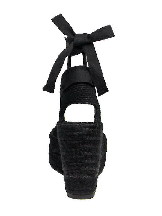 Sommer Damenplattformen in Stil Espadrilles Schwarz
