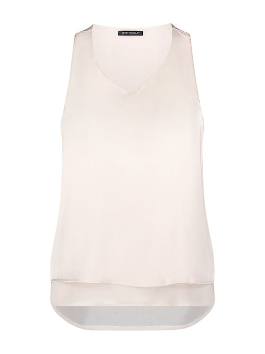 Women's Sleeveless Blouse with V-Neckline Beige