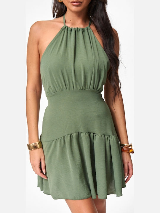 Summer Mini Dress with Ruffles Khaki