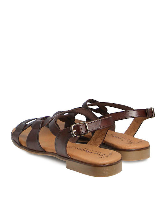 Leder Flache Sandalen Für Damen Dunkelbraun
