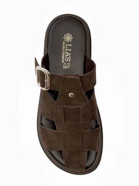 Leather Women's Flat Sandals Brown