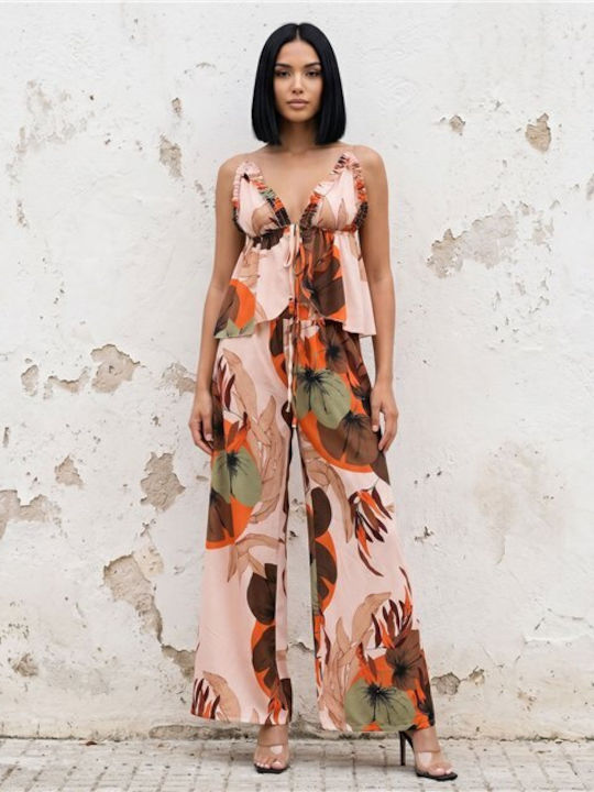Γυναικείο Ροζ Σετ με Παντελόνι Floral