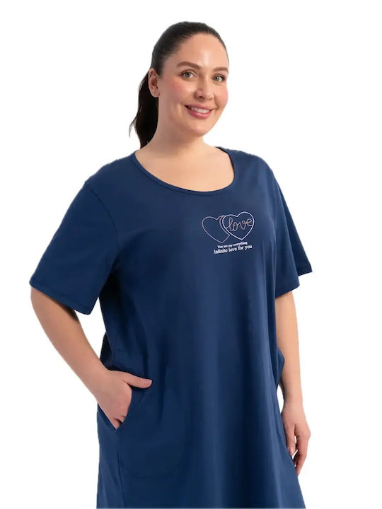 Vienetta Secret Summer Cotton Women's Nightgown Blue