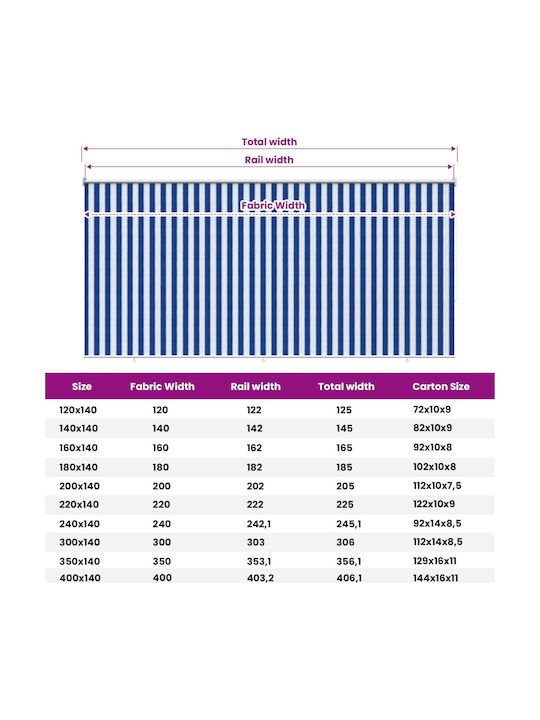 vidaXL Πλαϊνό Ρολό Σκίασης Βεράντας με Led Μπλε 3.55x1.4m