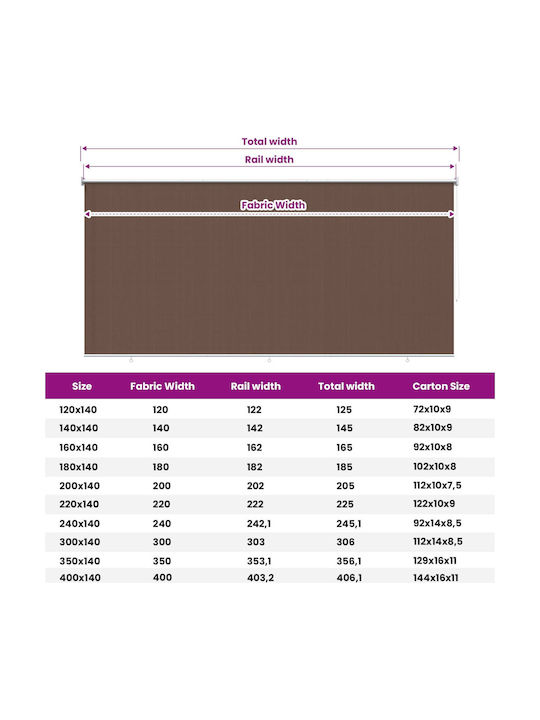 vidaXL Πλαϊνό Ρολό Σκίασης Βεράντας με Led Καφέ 3.5x2.3m
