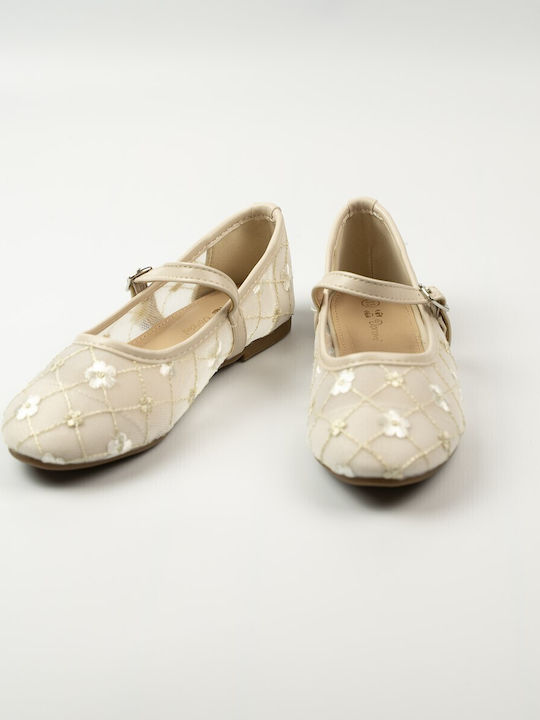 Kids Ballerinas with Hoop & Loop Closure Beige