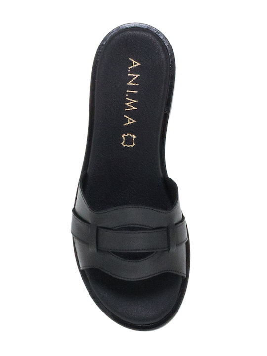 Pantofi Mules Dama De Piele Flat În Culoare Neagră