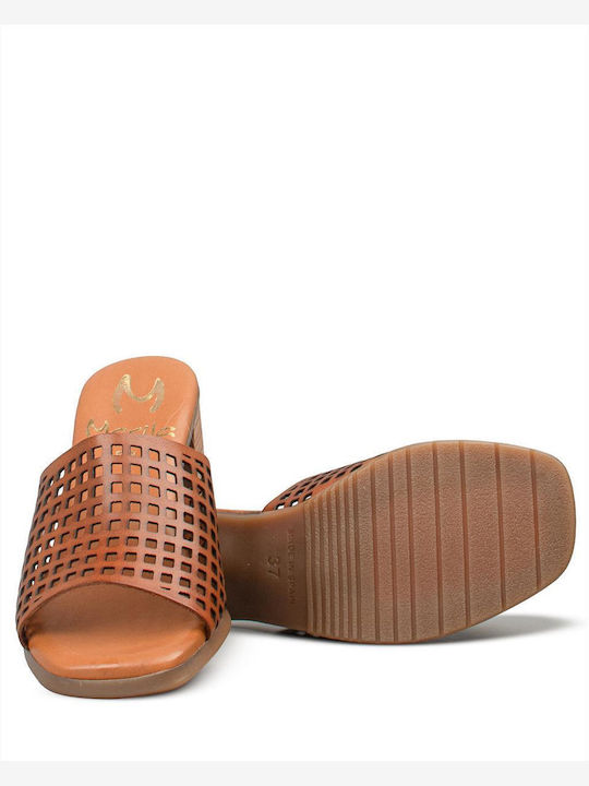 Mules With Heel In Tabac Brown Colour
