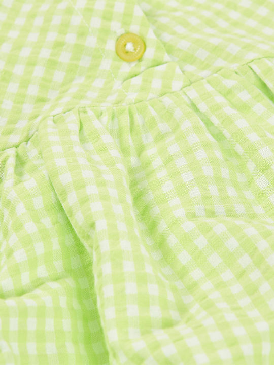 Rochie Fetiță Mânecă Scurtă Carouri Verde