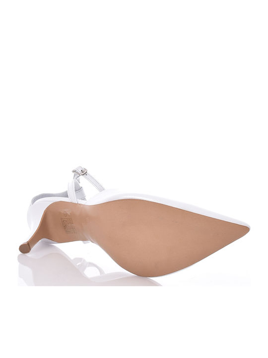 Leather Pointed Toe Heels with Stiletto Heel & Strap White