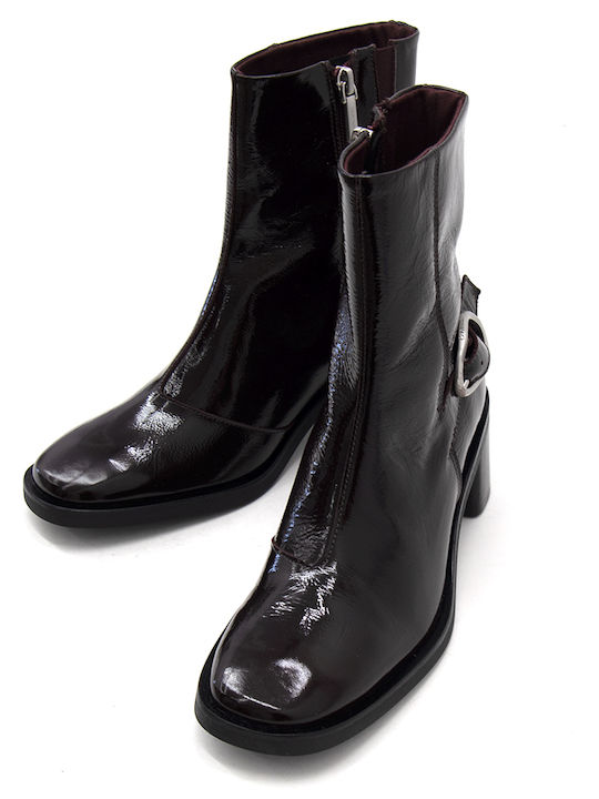 Leather Women's Ankle Boots Burgundy