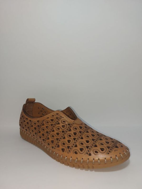 Leder Damen Mokassins in Tabac Braun Farbe
