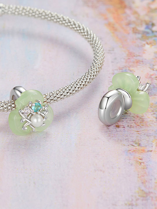 Pandora Висящи Талисмани Стопер Зелен Орхидея 925 Сребро Charms Trusky