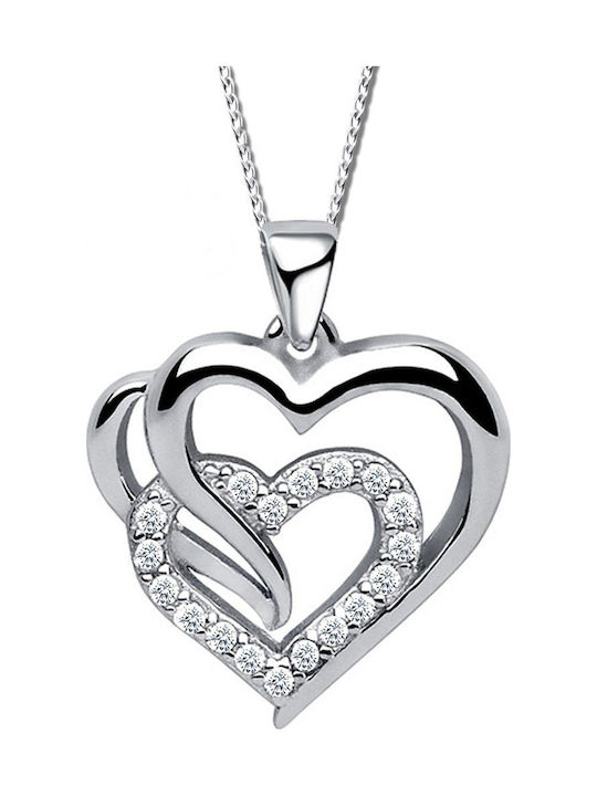 925 Silver Chain Necklace Two Hearts Trusky