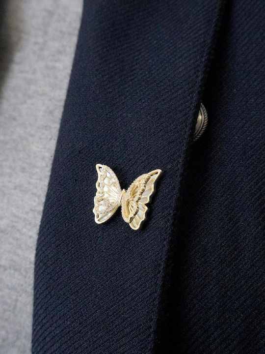 Pinets 14k Gold Plated Butterfly Pin Cubic Zirconia