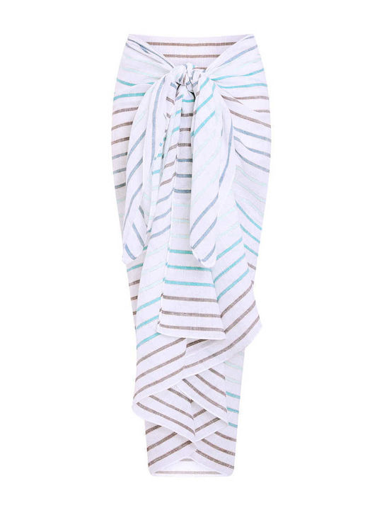 Celestino Women's Semi-Transparent Pareo Striped White Turquoise