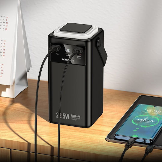 Borofone BJ65B Power Bank 80000mAh 22.5W με 2 Θύρες USB-A και Θύρα USB-C Power Delivery / Quick Charge 3.0 Μαύρο