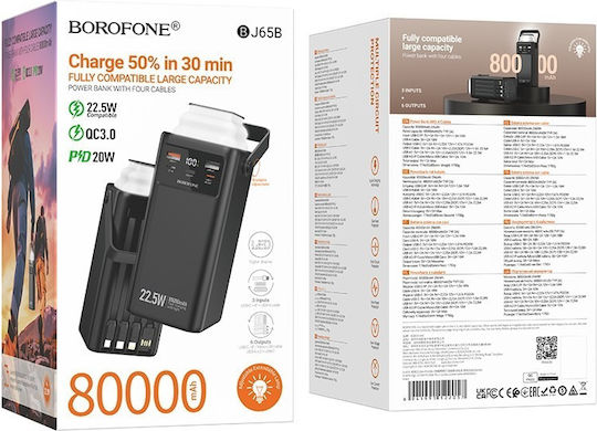 Borofone BJ65B Power Bank 80000mAh 22.5W με 2 Θύρες USB-A και Θύρα USB-C Power Delivery / Quick Charge 3.0 Μαύρο