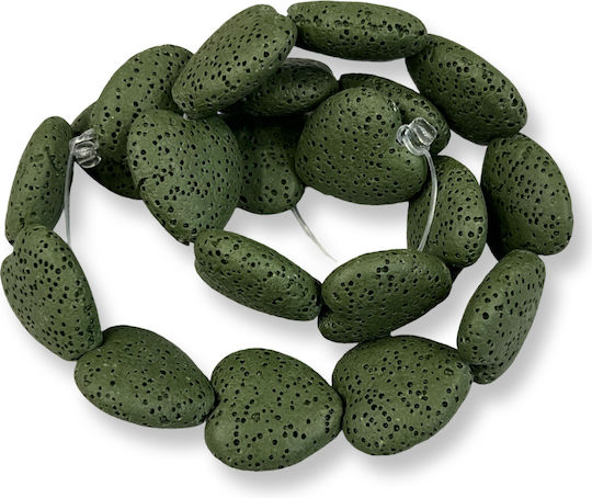 Natural Lava Heart Green Olive 20mm – 40cm Length