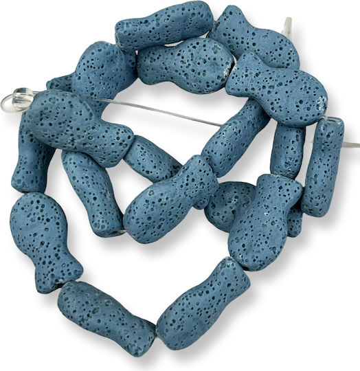 Natural Lava Fish Blue Petrol 22x13mm – 40cm Strand