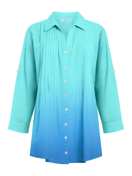 Celestino Women's Shirt Color Gradient Loose Fit Turquoise
