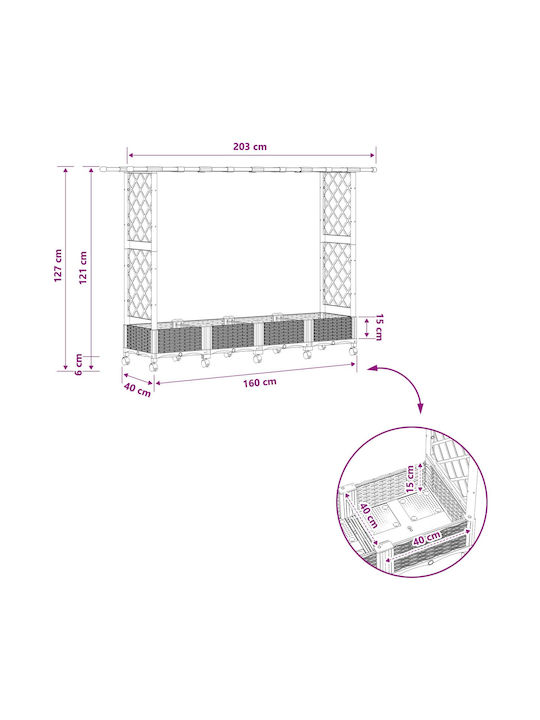 vidaXL Planter Box Din Plastic Negru 203x40x127 cm