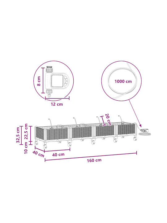 vidaXL Set 4 Planter Box-uri Din Plastic Negru