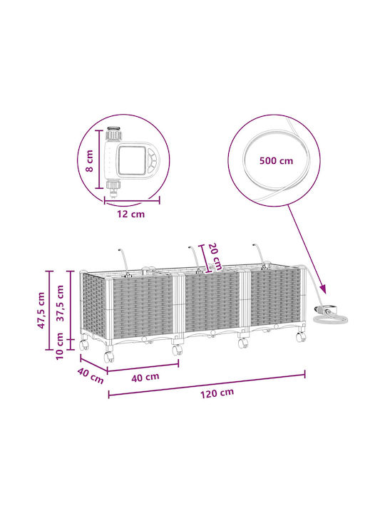 vidaXL Set 3 Planter Box-uri Din Plastic Maro