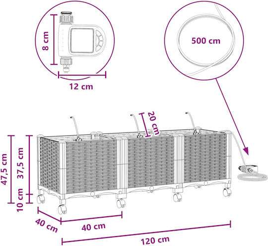 vidaXL Set of 3 Brown Plastic Planter Boxes