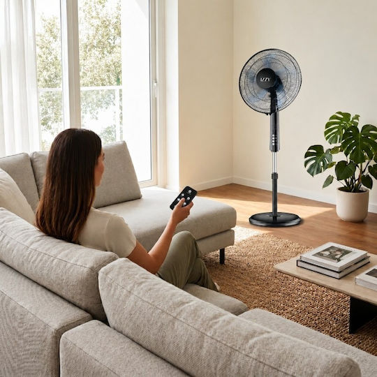 Izzy IZ-9002+ Pedestal Fan 70W Diameter 40cm with Remote Control Black