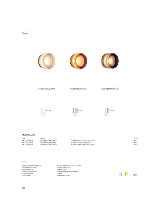 VK Lighting Φωτιστικό Τοίχου με Ενσωματωμένο LED και Θερμό Λευκό Φως Μελί