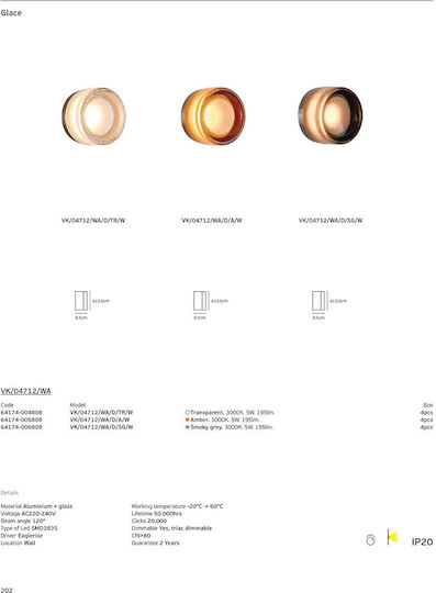 VK Lighting Wandleuchte mit Integrierte LED und Warmes Weiß Licht Transparente