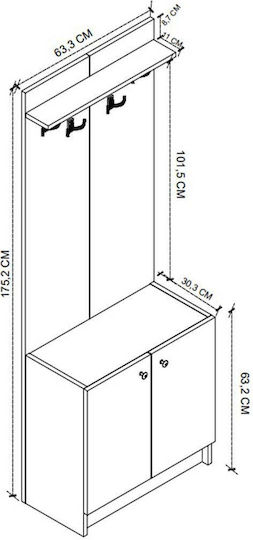 Мебел За Антре Със Закачалка и Шкаф За Обувки Бял 63x30.3x175см Мебел За Антре Със Закачалка и Шкаф За Обувки Бял 63x30.3x175см