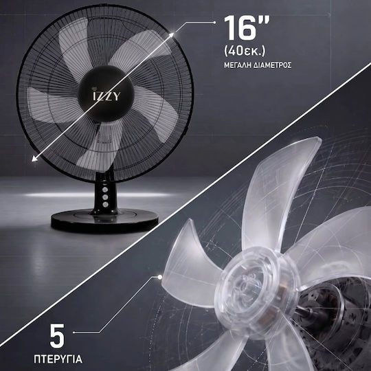Izzy IZ-9023 Tabletop Fan 50W Fan Diameter 40cm Black