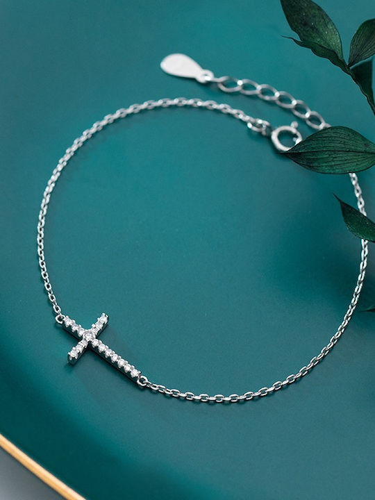 Trusky Women's Set Bracelets with Cross Design in Silver with Zircon 18cm