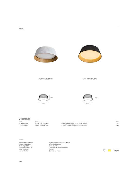 VK Lighting Κρεμαστό Φωτιστικό Μαύρο LED με Θερμό Λευκό Φως 4εκ.