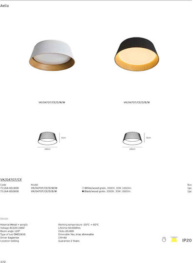 VK Lighting Висящо Таванно Осветително Тяло Черно LED с Топло Бяла Светлина 4см