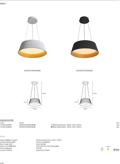 VK Lighting Lumini Suspendate Alb LED Cu Lumină Alb Cald