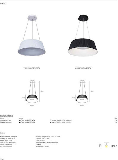 VK Lighting Lumini Suspendate Alb LED Cu Lumină Alb Cald