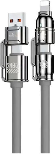 Hyperloq Mehrere Anschlusskabel USB zu Blitzschlag / Typ-C Kabel Grau 1,2m