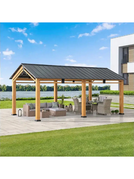 Mijo Garten Gazebo mit LEDs Grau 6.03x3.36m