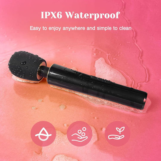 Smd Black Magic Wand Vibrator Aσύρματος Κλειτοριδικός Δονητής 9 Vibration Modes & 5 Speeds Lcd Display 26 Cm Black