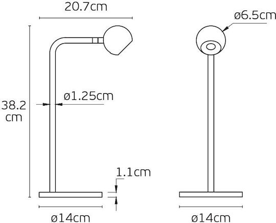Metallisches Tischlampen LED mit Schwarzem Hut und Basis