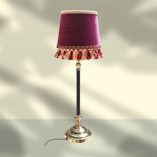 Oxygen Velvet Table Lamp for E27 Fitting with Red Shade and Gold Base